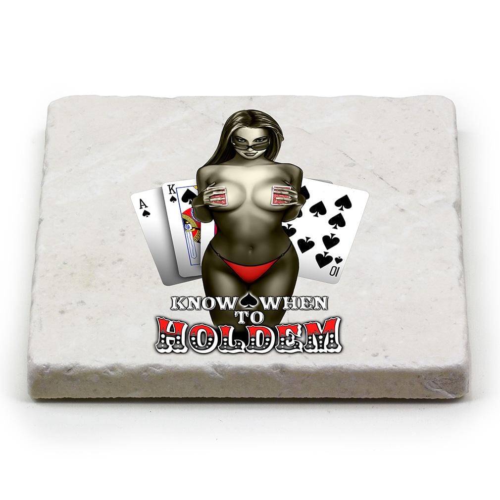 Poker Know When To Hold Them Ivory Tumbled Marble 4IN x 4IN Coasters Gift Set