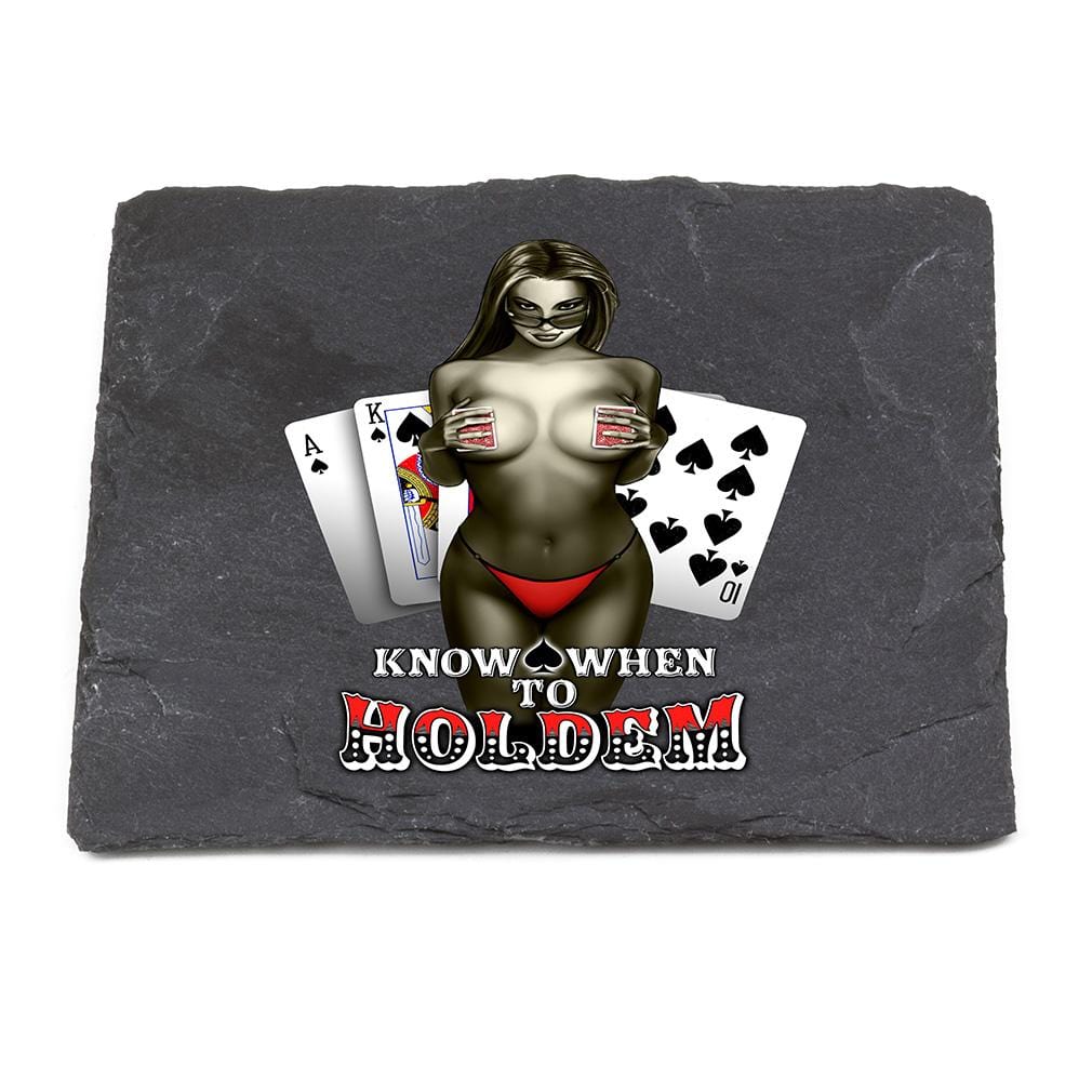 Poker Know When To Hold Them Black Slate 4IN x 4IN Coasters Gift Set