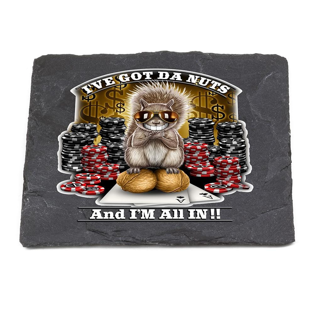 Poker Got the Nutz Black Slate 4IN x 4IN Coasters Gift Set