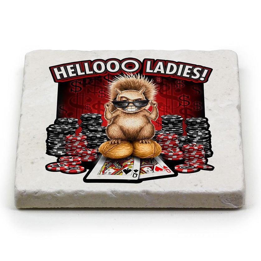 Poker Hello Ladies Ivory Tumbled Marble 4IN x 4IN Coasters Gift Set