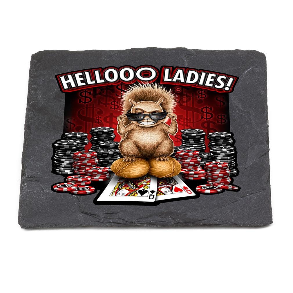 Poker Hello Ladies Black Slate 4IN x 4IN Coasters Gift Set