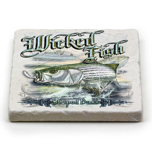 More Picture, Fishing Striped Bass Ivory Tumbled Marble 4IN x 4IN Coasters Gift Set