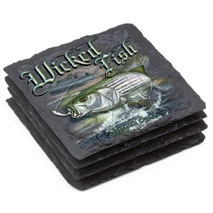 More Picture, Fishing Striped Bass Black Slate 4IN x 4IN Coasters Gift Set