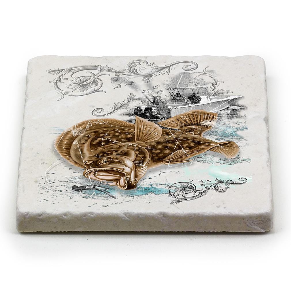 Fishing Wicked Fuke Ivory Tumbled Marble 4IN x 4IN Coasters Gift Set