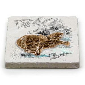 More Picture, Fishing Wicked Fuke Ivory Tumbled Marble 4IN x 4IN Coasters Gift Set