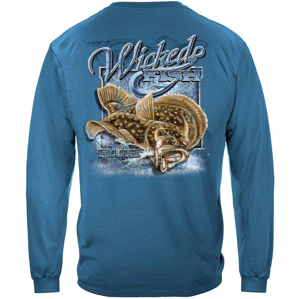 Erazor Bits Wicked Fish Fightin Fluke Long Sleeve Fishing T-Shirt Blue