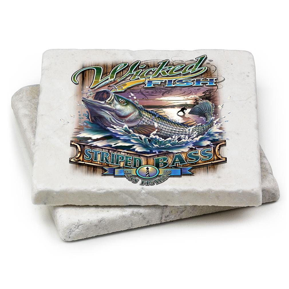 Fishing Wicked Stripper Action Ivory Tumbled Marble 4IN x 4IN Coasters Gift Set