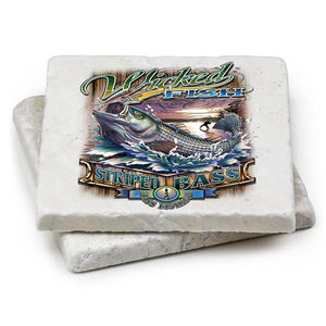 More Picture, Fishing Wicked Stripper Action Ivory Tumbled Marble 4IN x 4IN Coasters Gift Set