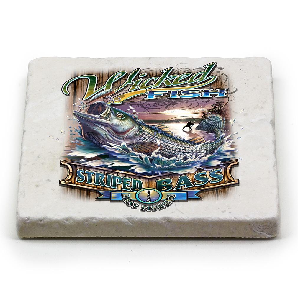 Fishing Wicked Stripper Action Ivory Tumbled Marble 4IN x 4IN Coasters Gift Set