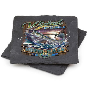 More Picture, Fishing Wicked Stripper Action Black Slate 4IN x 4IN Coasters Gift Set