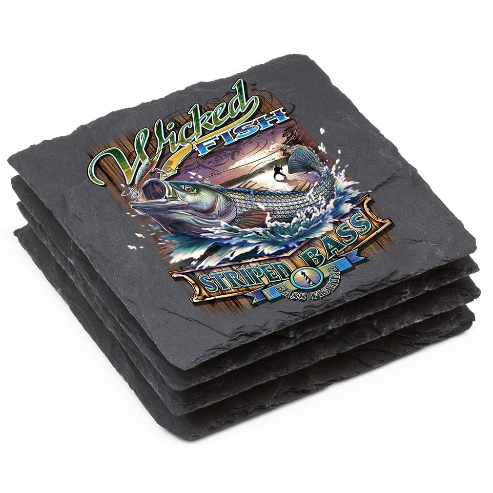 Fishing Wicked Stripper Action Black Slate 4IN x 4IN Coasters Gift Set