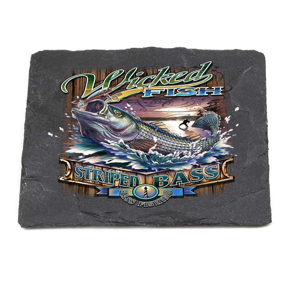 Fishing Wicked Stripper Action Black Slate 4IN x 4IN Coasters Gift Set