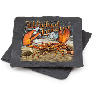 More Picture, Fishing Wicked Lobster Black Slate 4IN x 4IN Coasters Gift Set