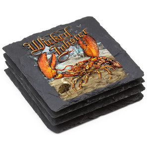 More Picture, Fishing Wicked Lobster Black Slate 4IN x 4IN Coasters Gift Set