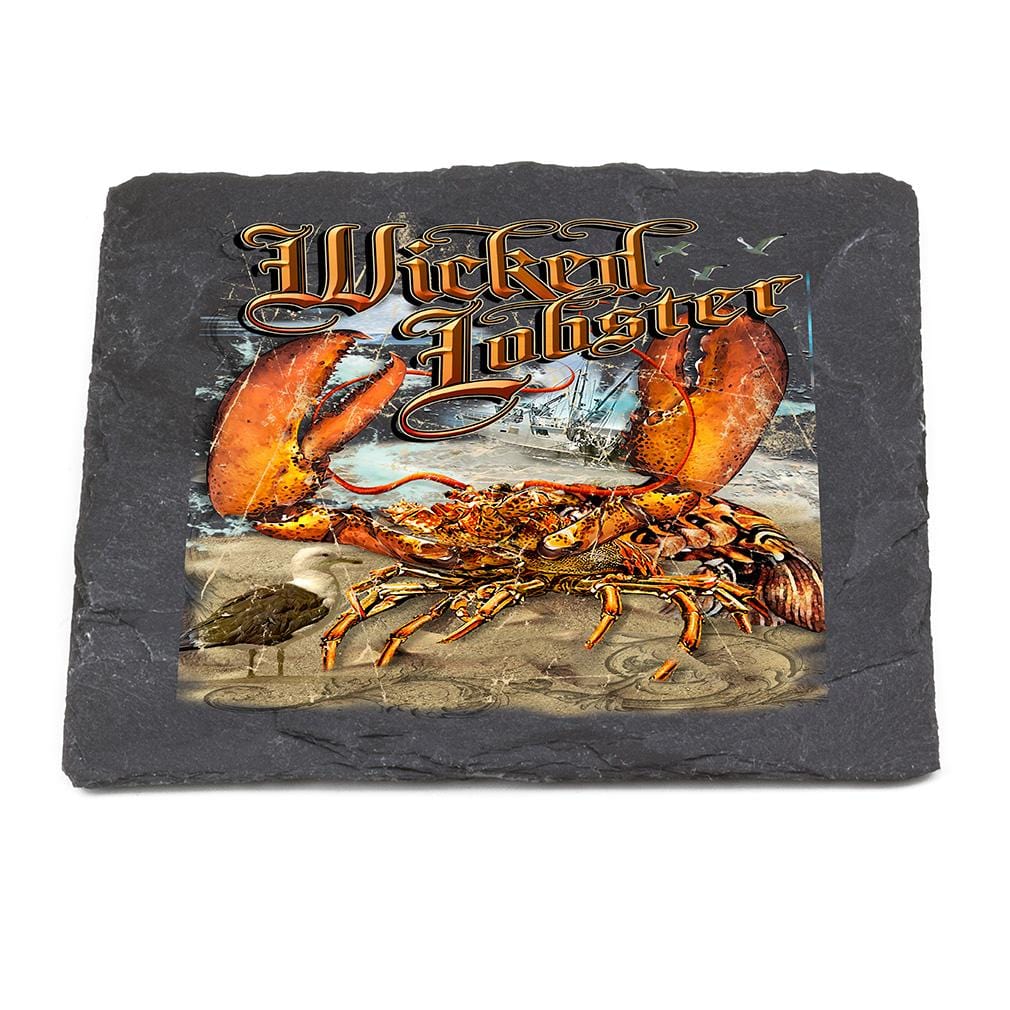 Fishing Wicked Lobster Black Slate 4IN x 4IN Coasters Gift Set