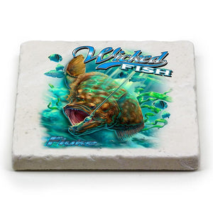 More Picture, Fishing Wicked Fish Fighting Bucktail Fluke Lure Ivory Tumbled Marble 4IN x 4IN Coasters Gift Set