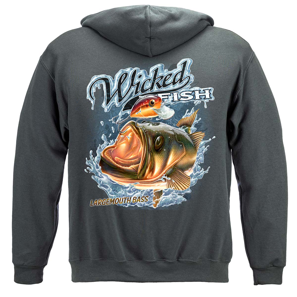 Wicked Fish Large Mouth Bass With Popper Premium Hooded Sweat Shirt