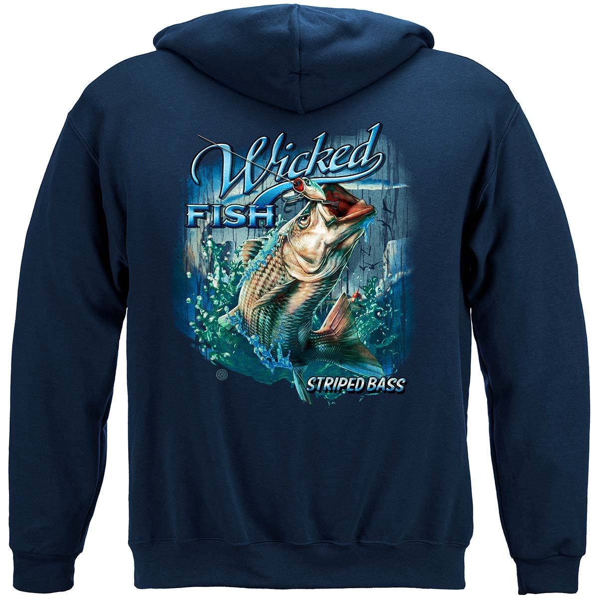 Wicked Fish Striped Bass With Popper Air Born Premium Hooded Sweat Shirt