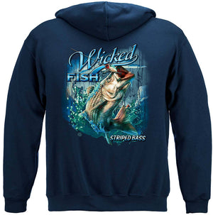 More Picture, Wicked Fish Striped Bass With Popper Air Born Premium Hooded Sweat Shirt