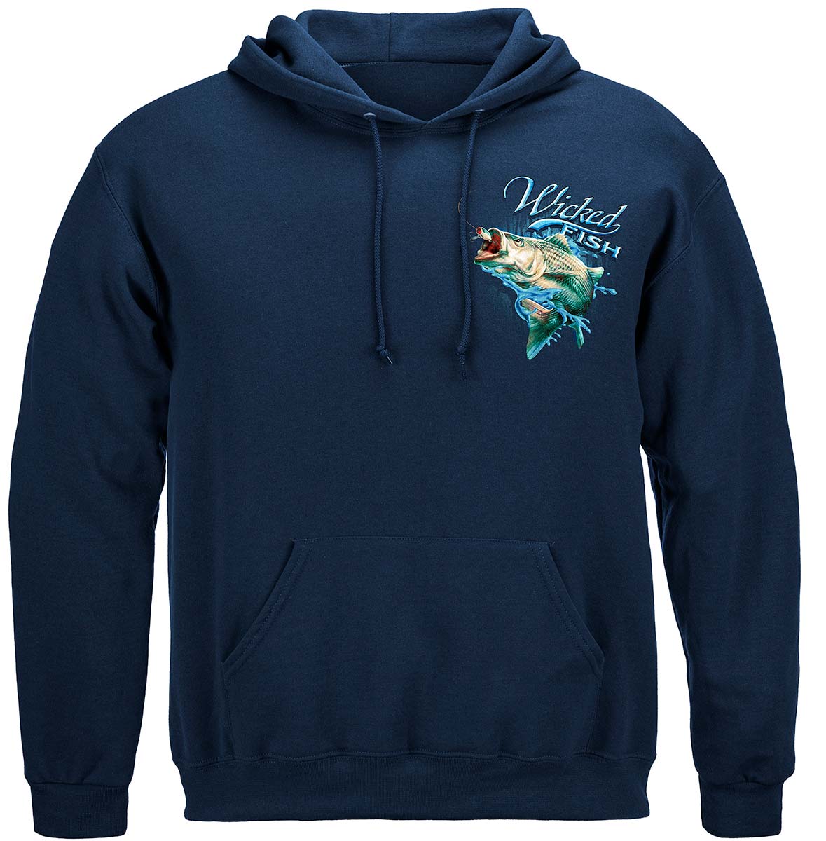 Wicked Fish Striped Bass with Popper Air Born Premium Hooded Sweat Shirt, T-Shirt / Small