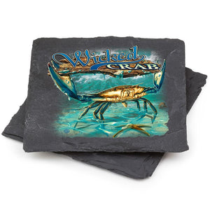 More Picture, Fishing Wicked Fish Crab and Star Fish Black Slate 4IN x 4IN Coasters Gift Set