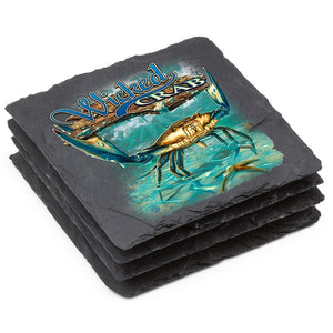 More Picture, Fishing Wicked Fish Crab and Star Fish Black Slate 4IN x 4IN Coasters Gift Set