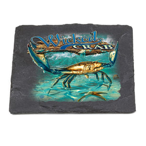 More Picture, Fishing Wicked Fish Crab and Star Fish Black Slate 4IN x 4IN Coasters Gift Set