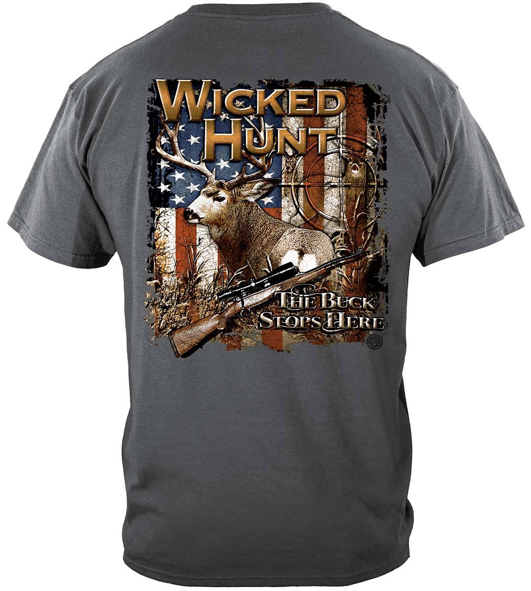 Wicked Hunt Deer Buck Stop Here Premium Hooded Sweat Shirt