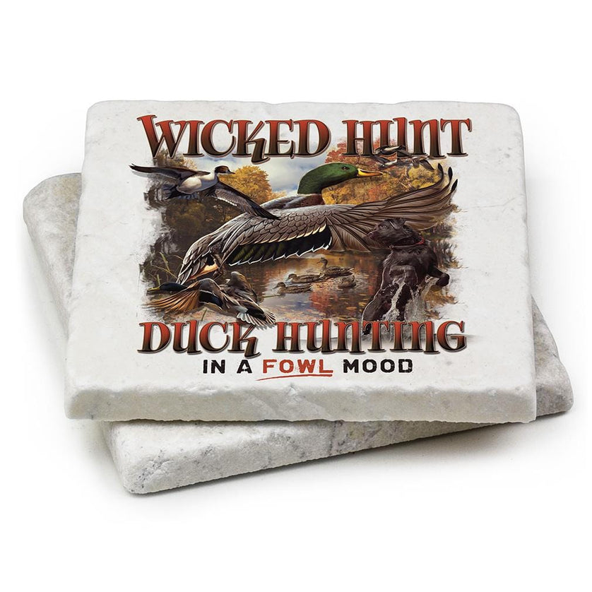 Hunting Mega Bucks Ivory Tumbled Marble 4IN x 4IN Coasters Gift Set