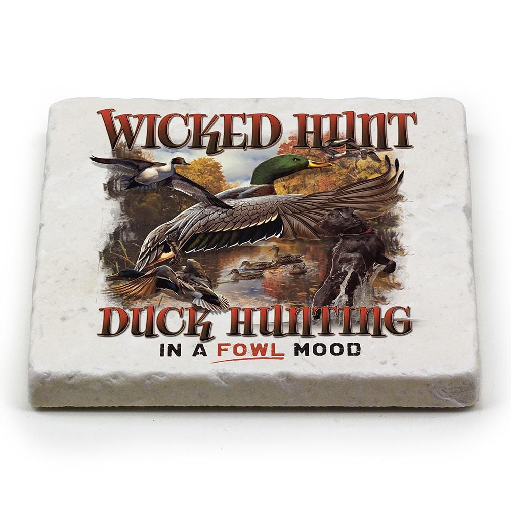 Hunting Mega Bucks Ivory Tumbled Marble 4IN x 4IN Coasters Gift Set