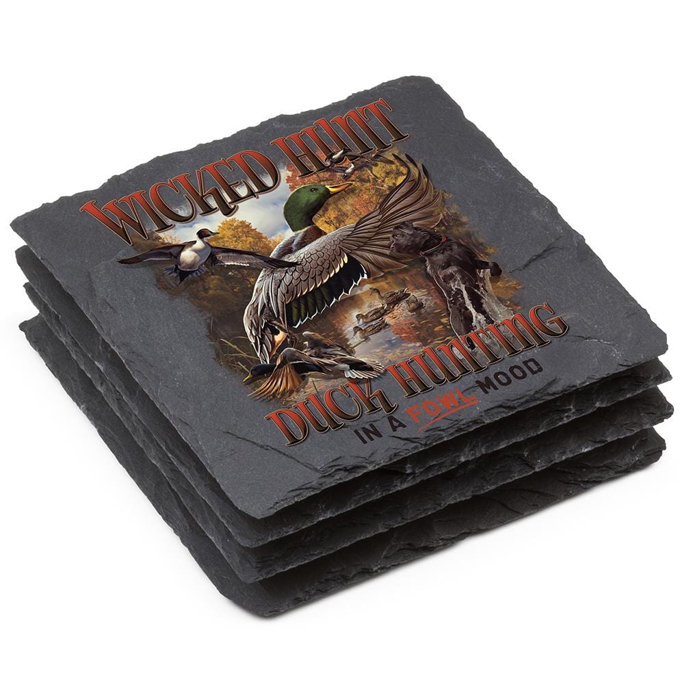 Hunting Mega Bucks Black Slate 4IN x 4IN Coasters Gift Set