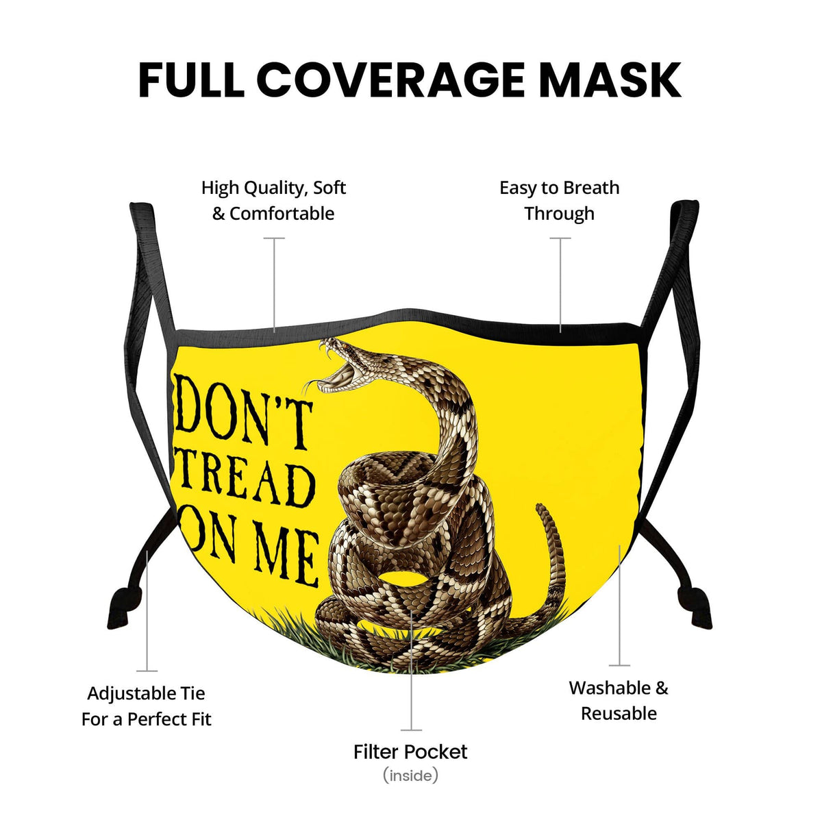 Don&#39;t Tread on Me Gadsen Flag Yellow Face Mask