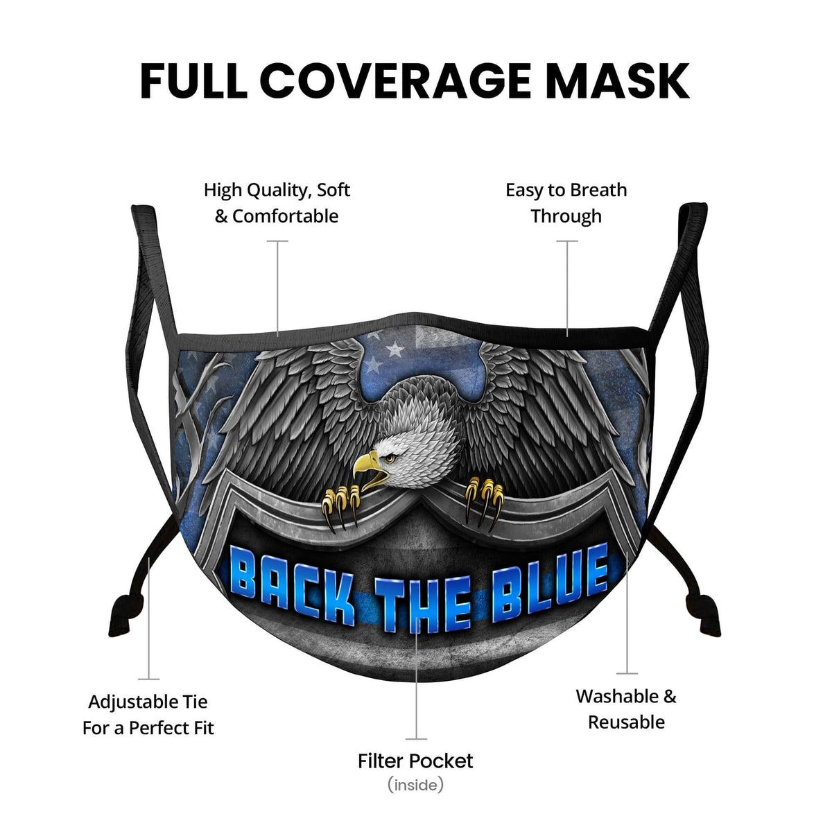Law Enforcement Back the Blue Virtue Respect Honor Face Mask