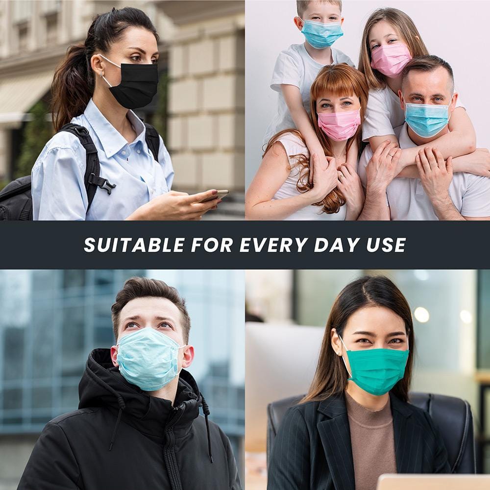 Amlife 50 Pack Face Masks 5 Colors 3-Ply - Made in USA with Imported Fabric